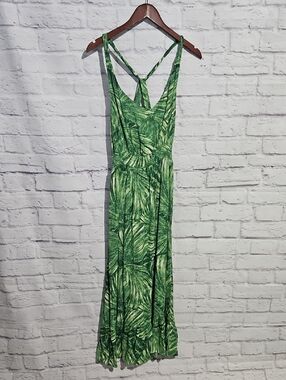 C&C California Green Palm-Print Strap Maxi Dress